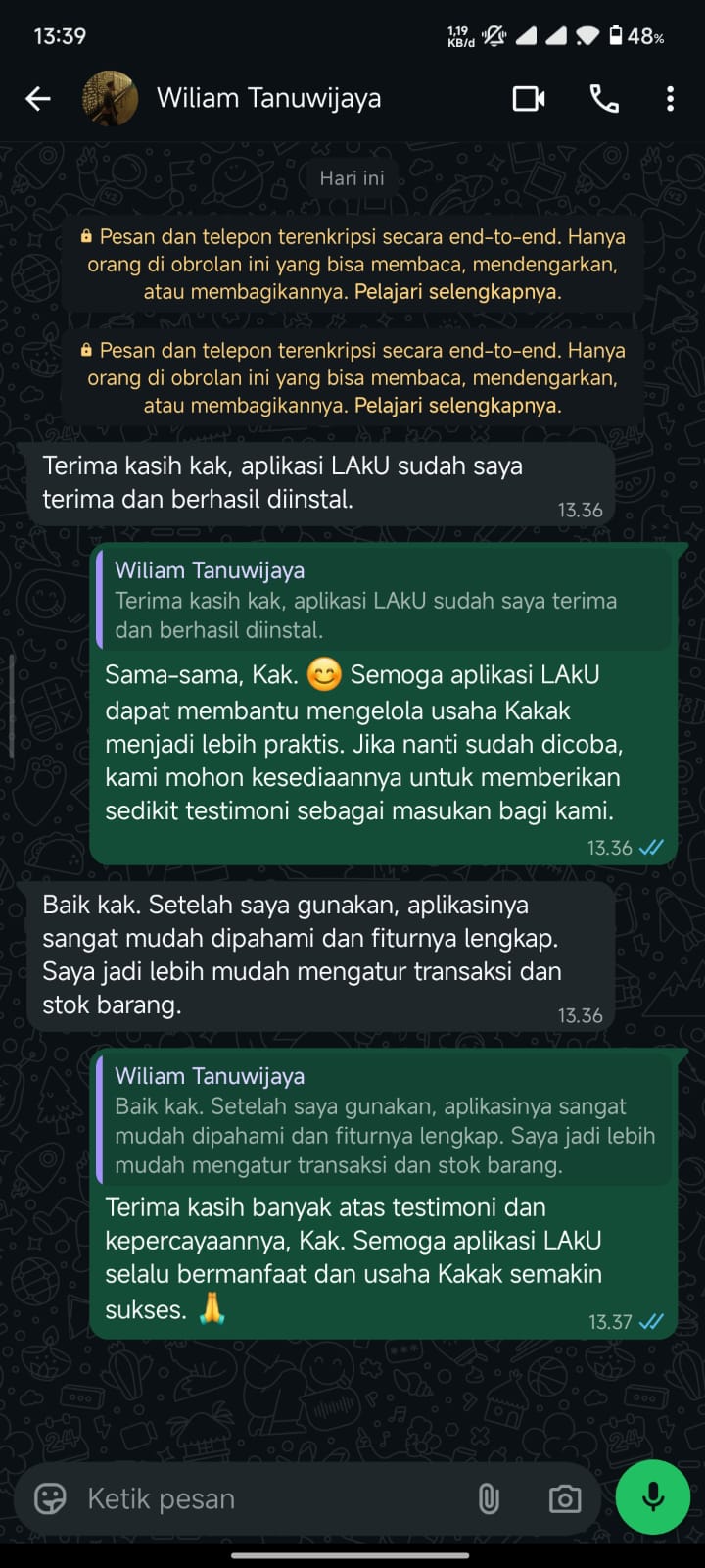 Bukti Chat & Transfer Pelanggan LAKU POS